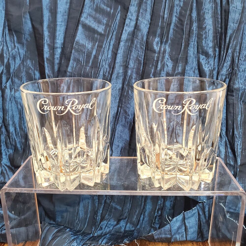Set of 2 Crown Royal Whiskey Rocks Glasses 3.5” Old Fashioned Italy Clear